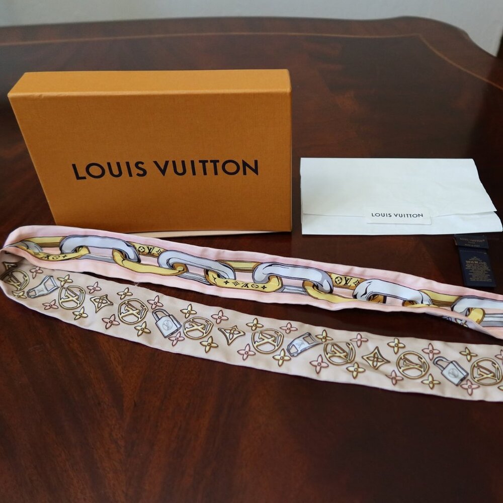 Louis Vuitton Bejeweled BB Bandeau 25 twilly scarf pink gold Two sided accessory